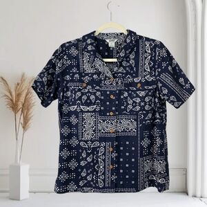 Duluth Trading Bandana Print Natural Fabric Short-Sleeve Shirt Women's Sz Small